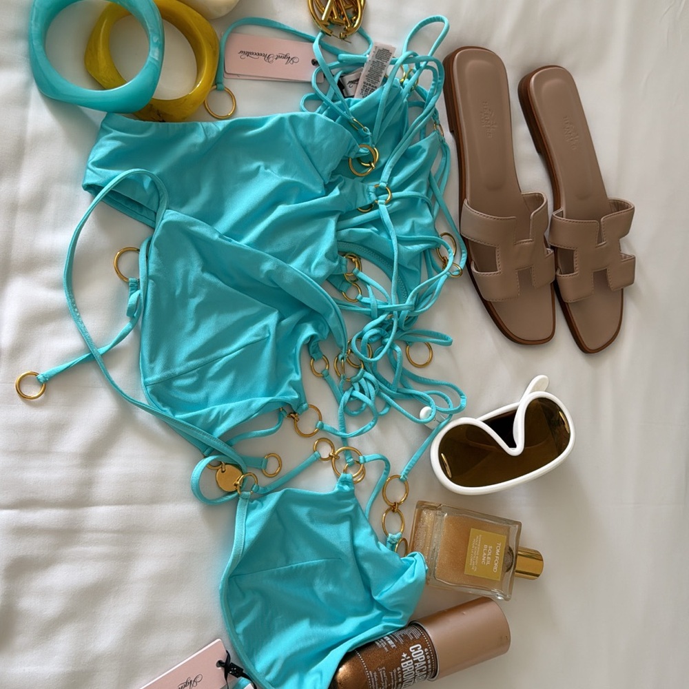 Aqua Bikini Set with Gold Accents